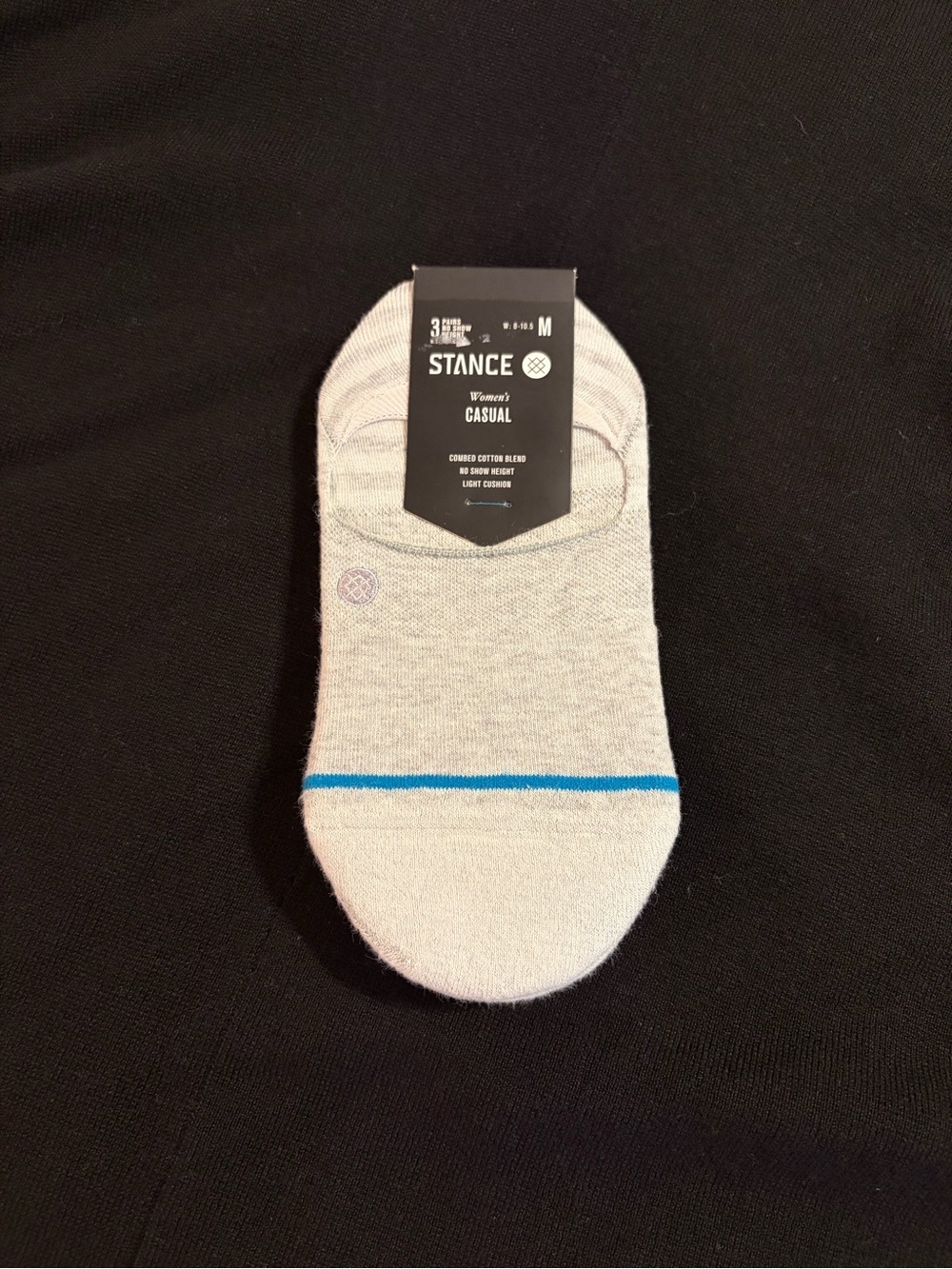 Stance Women’s Cotton No-Show Socks in Light Gray with Blue Accent - 3 Pair NWT